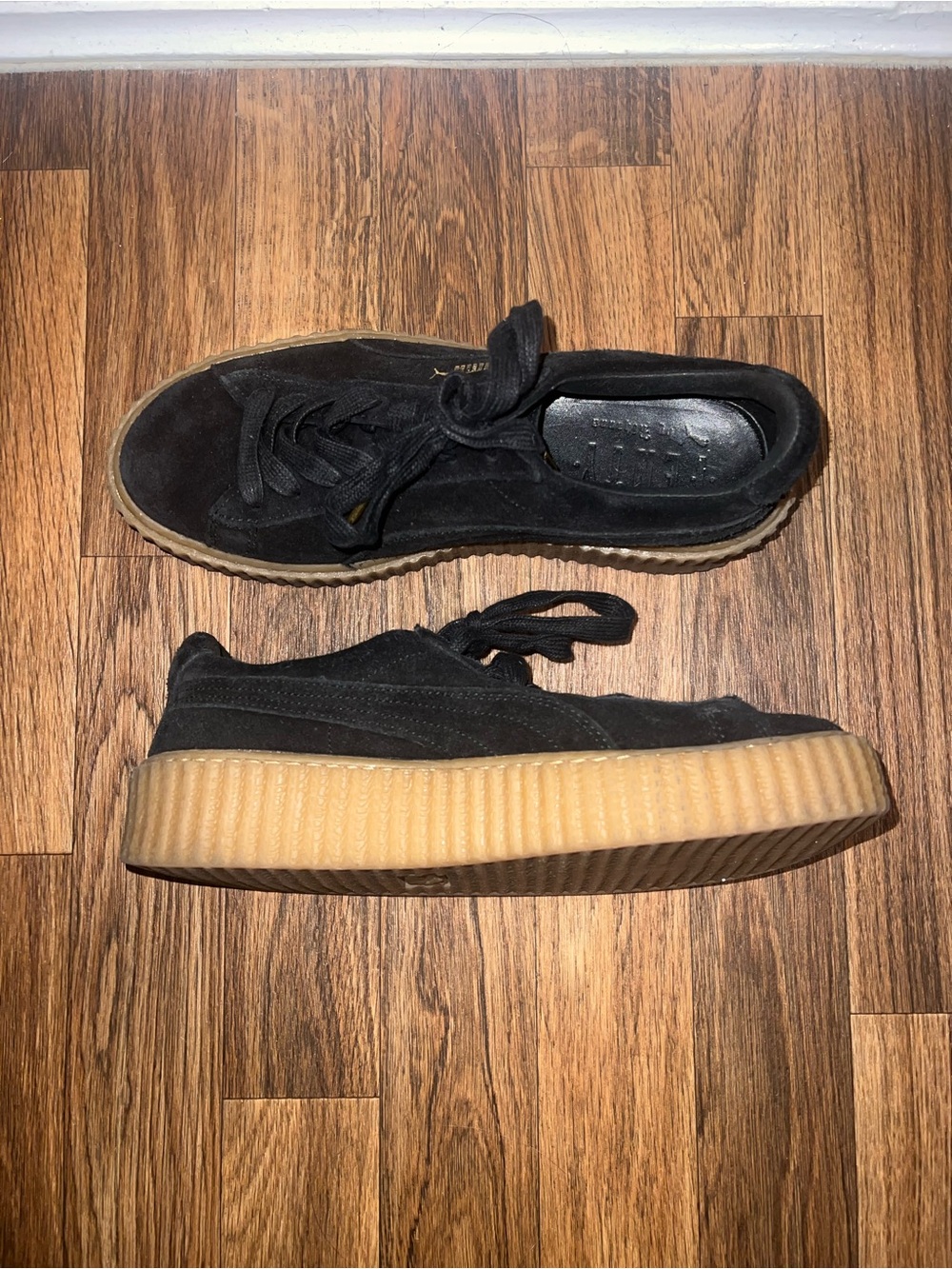 Fenty Puma Black Suede Sneakers With Gum Platform Sole View 4